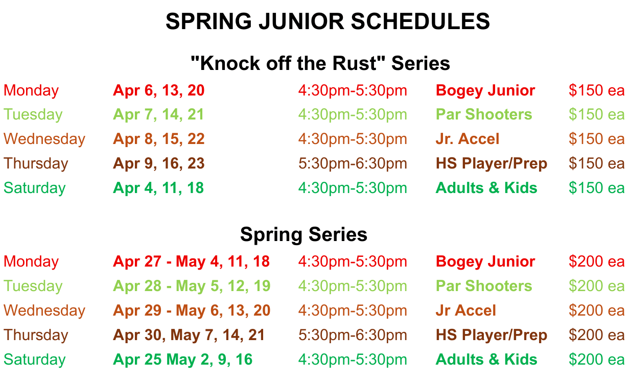 SPRING JUNIOR SCHEDULES